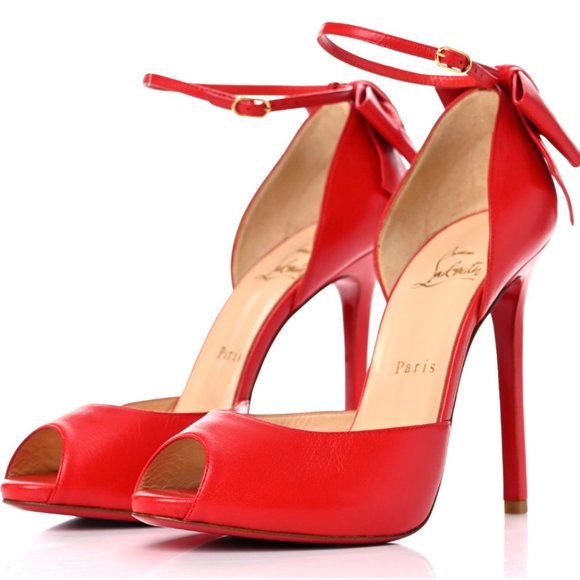 Christian Louboutin Shoes - AUTHENTIC CHRISTIAN LOUBOUTIN Kid Dos Noeud Bow 120 Peep Toe Pumps (EU39…